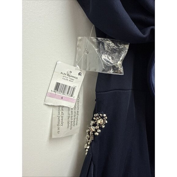 Alex Evenings Womens Size 6 Navy Blue Off Shoulder Draped Formal Gown Dress New - Picture 8 of 9